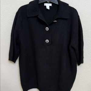 H&M Black V-Neck Sweater with Button Detail